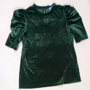 Dark Forest Green Velvor Puffy Sleeve 3/4 Sleeve Shirt Eyelet Size Small
